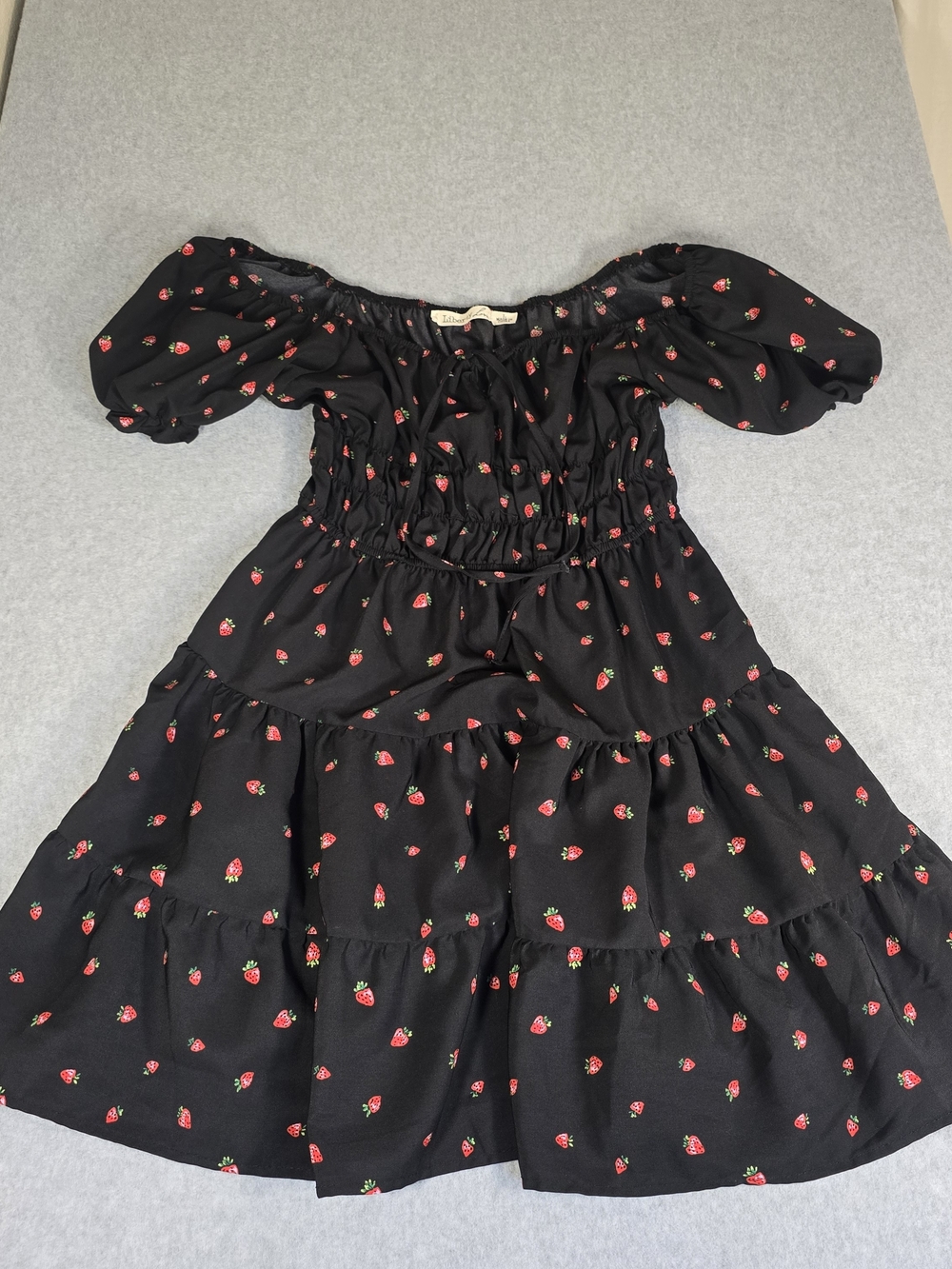 Liberty Love Strawberry Puff Sleeve Mini Dress L Coquette